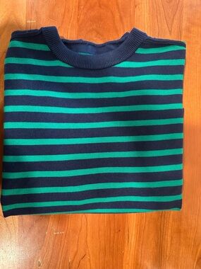 J Crew Factory Navy and Teal Striped Crewneck Sweater